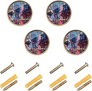 Joisal Pop City 4 Pack Bifold Door Knobs Round Draw Knobs 1.26 Inch Cabinets Handles, Hardware for C