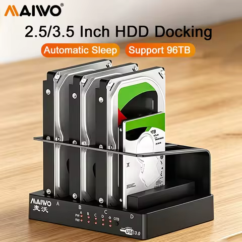 MAIWO 2.5/3.5 Inch 4 Bay Hard Drive Docking Station SATA to USB3.0 External HDD SSD Case 96 TB Capac