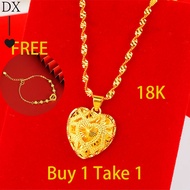 Pure 18K Saudi Gold Nasasangla Original Choker Necklace for Women Buy 1 Take 1 Smooth Transfer Beads Good Luck Couple Necklace Pawnable Necklace Love Pendant Fasion Jewellery Not Fade Birthday Present Fasion Jewellery and Round Luck Bead Love Bracelet Set