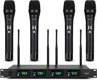 Asmuse Wireless Microphone System,4-Channel UHF Metal Cordless Wireless Mic, Fixed Frequency,4 Handheld Dynamic Microphones, Microphone for Party/Wedding/Speech/Church/Stage/Karaoke/DJ(MF-4400)
