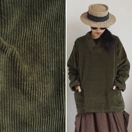 橄欖綠色 燈芯絨 男女同款 V領復古中性寬鬆上衣外套