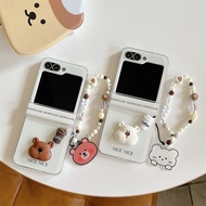 3D Cartoon Bear Coffee With Chain Couple Phone Case For Samsung Galaxy Z Flip 8 7 6 5 4 3 Z Flip7 FE