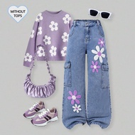 Tween Girls' Fashion Embroidered Wide Leg Cargo Jeans, Spring/Summer/Autumn/Winter Y2k Outfit Y2k Cl