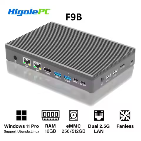 Higole F9B Mini PC Intel N100 Windows 11 Pro WiFi5 BT5.0 16GB 256/512GB 4K Fanless Desktop Computer 