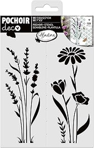 Aladine - Stencil Flowers Lavender & Bouquet 13 x 18 cm - Stencil for Decorating All Surfaces - Felt