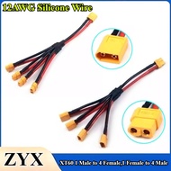 1/3/5Pcs High Quality XT60 Dual Extension Y Splitter Cable 4 Ways 12AWG Silicone Wire 20cm RC Batter