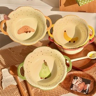 [48H Shipping] Fruit Croissant Large Double Ear Soup Bowl for Home Use2025New High-Value Ceramic Ins