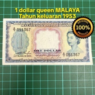 A909 duit zaman British 1 dollar queen duit kertas Malaysia lama duit 1 dollar lama rm1 lama