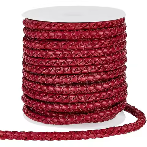 10 Yards Round Braided Leather Cord, 5.5mm Leather Rope Red Jewelry Craft Cord Tie Cording Leather S