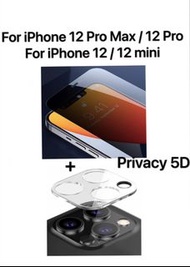 iPhone 12 Pro Max / 12 mini 5D Privacy Tempered Glass Screen Protector and Lens Protector For iPhone 12 Pro Max, 12 Pro, 12 , 12 mini 5D防窺屏幕及鏡頭玻璃保護貼 包平郵