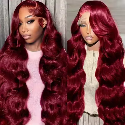 99j Burgundy Body Wave Hair Lace Wig 46 Long Inches 13x6 HD Transparent Lace Front Wigs 220 Density 