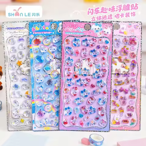 Cute 3D Embossed Crystal Children's Stickers Cat and Bunny DIY Decorative Phone Puzzle Reward Sticke