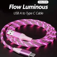 USB A To USB C Charging Cable With LED Flowing Light, USB A To Type-C Data Cable, Max 6A/3A LED Flow