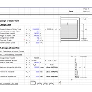 Water Tank Design Analysis Excel Spreadsheet