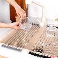 Taoyuan Shipment 1pc Stainless Steel Sink Rack Drain Roll-Up Dish Drying Foldable Above