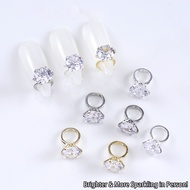 Diamond CZ 8mm 2CT Nail Ring Charm - Gold/Silver Tone Luxury Nail Art Decoration Cincin Pesona Kuku 