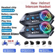 Y12 Pro Motorcycle Helmet Intercom Headset Dual Microphone Wireless Hands-Free Call FM Radio Waterpr