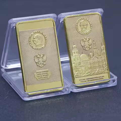 Russia President Vladimir Putin And Kremlin 24K Gold Bullion Bar Commemorative Medallion Coins Badge