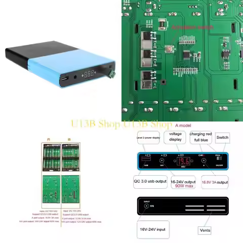 U13B USB 5.5x2.1mm 12V-24V 16V-24V Adjustable Output 12x 18650 Batteries DIY Box for Laptop Router