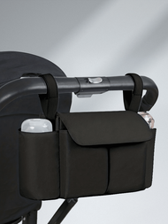 1個黑色多功能嬰兒手推車收納袋,大容量尿布包