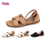YOTO H-Shaped Soft Bottom Sandals Minimalist Casual Comfortable Flat Ankle Strap Sandals for Women W