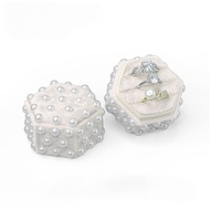 Pearl Velvet Ring Display Holder Box 3 Slots Gray Vintage Hexagon Imitation Pearls Three Rings Case 
