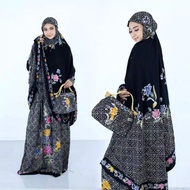 MUKENA BATIK CAP ENCIM PEKALONGAN WARNA HITAM