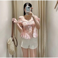 Babydoll Floral Embroidered Shirt with Balloon Sleeves and Bow Tie in 2 Cute Wearing Styles (No Foam