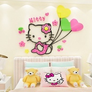 Pelekat Dinding Kartun Hello Kitty Cat 3D untuk Hiasan Bilik Tidur Bilik Kanak-kanak Hiasan Dinding 