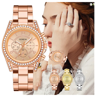 Geneva Crystal Unisex Stainless Steel Quartz Wrist Watch (Rose Gold)