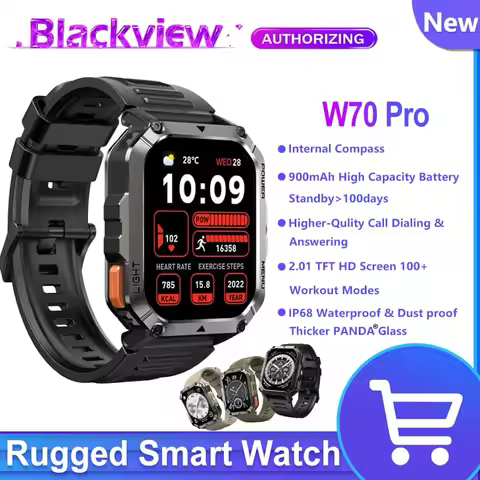Blackview 2025 Sport Waterproof Rugged Smart Watch W70 Pro 900mAh Rugged Smart Watch for Outdoor Wit