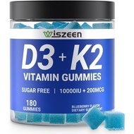 Sugar-Free Vitamin D3 K2 Gummies, Vitamin D3 10000iu & Vitamin K2(MK7) 200mcg with Calcium, Magnesiu