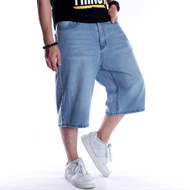 Light Blue Hip-Hop Jeans Men's Trendy Shorts Loose Cropped Pants Plus Size Middle Pants BBOY Hip-hop