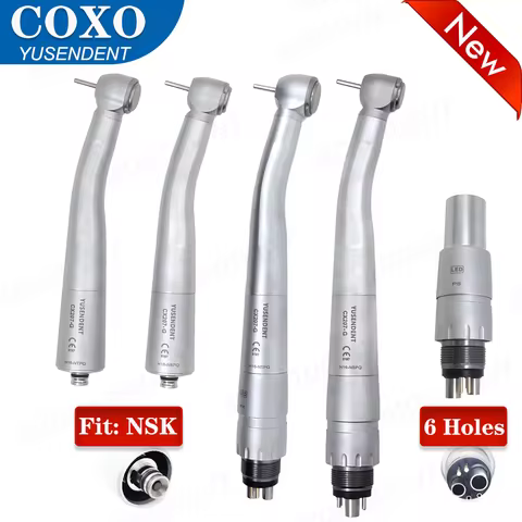 COXO CX207-G Dental Turbine Fiber Optic Handpiece Dental High Speed Handpiece LED Coupler 6 Holes Fi