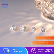 S999 Pure Silver Diamond Square Ear Studs Earrings for Women Fashion French Retro Style Bohemian Hip