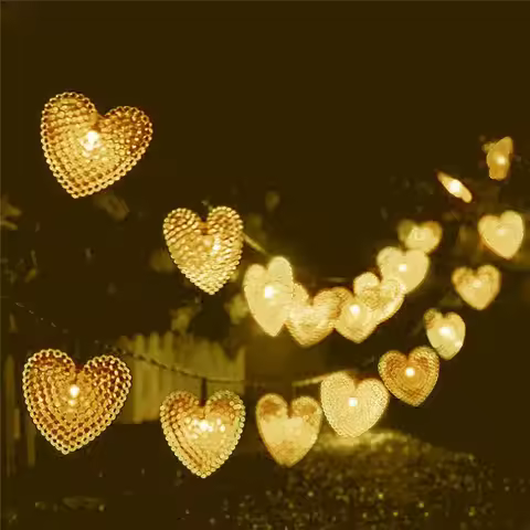 Solar Heart String Lights Waterproof Heart-Shaped 8 Mode Solar Starry Lighting Christmas Fairy Strin