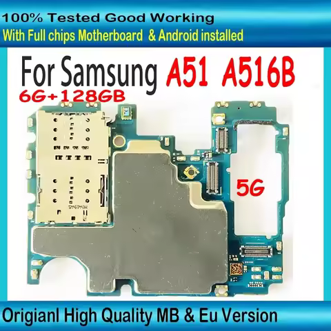 100%Tested Unlocked Mainboard For Samsung Galaxy A51 A516B Motherboard Logic Board EU Version With A