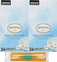 Twinings Herbal Tea Camomile K-Cups, 24 Count (Pack of 2) with By The Cup Honey Sticks