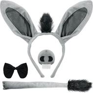 Donkey Costume Ears-Tail-Headband-Tie Accessory Set: Donkey Ears Headband Tail Nose And Bow Tie Char