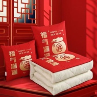 E3ZQ Best-Selling Gong Xi Fa Cai Pillow Quilt 2 in 1 Big Red Festive Chinese Cushion New Year Multif