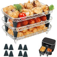 BYKITCHEN Air Fryer Rack for Ninja Dual Basket, 3 Layers, 304 Stainless Steel Stacking Bacon Racks, 
