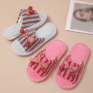 Furry slippers furry slippers Contrast Color Cherry Open Plush slippers Bow Stripes Breathable Girl 