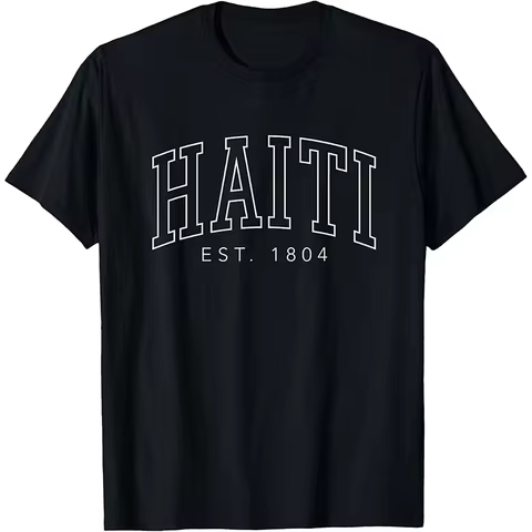 Men's Black Crew Neck T-Shirt Haiti Est 1804 Haitian T-Shirt WHX 180g