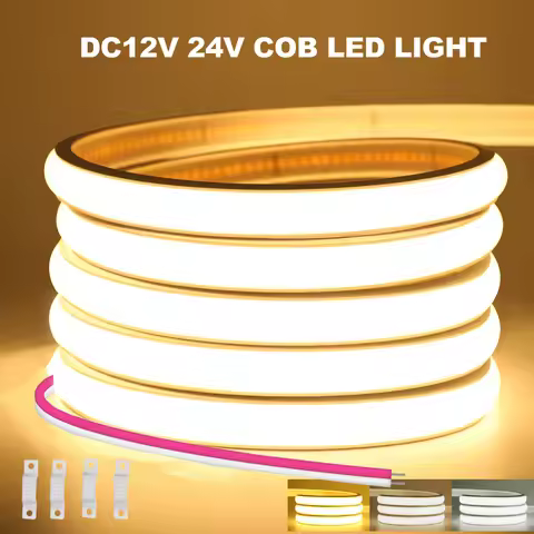12V 24V COB LED Neon Strip Light Waterproof Ribbon Tape 2Pin Wire Warm Natural White 320LEDs/M Flexi