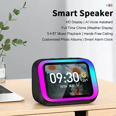 Smart Speaker Voice Assistant Portable BT Speaker with RGB Lights Home Speaker for Bedroom Living Ro