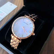 代購ARMANI手錶 亞曼尼手錶女生 鑲鑽時尚玫瑰金色鋼鏈錶 貝母面石英錶 商務休閒女生腕錶 氣質百搭女錶AR11294