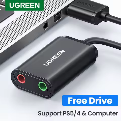 UGREEN Sound Card USB Audio Interface Headphone Microphone Audio Adapter USB Sound Card for Computer
