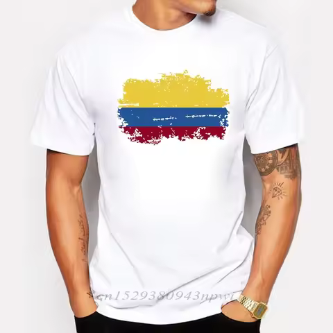 Summer Colombia Fans Men T shirt Short Sleeve Round collar Tops Colombia Flag Style Hip Hop T-shirt 