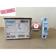 HAGER MU102A MCB 1POLE 2AMP 6KA C CURVE