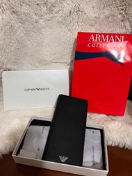 (EMPORIO ARMANI】 經典防刮對開長夾 錢包 黑色